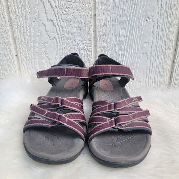 Teva Sport Sandals Wmns Sz 7.5 Tirra Ankle Strap maroon Grey Pink Open Toe 4266 - Picture 1 of 6